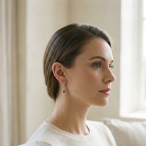 Pink Tourmaline & Diamond Earrings in 14K White Gold - lifestyle