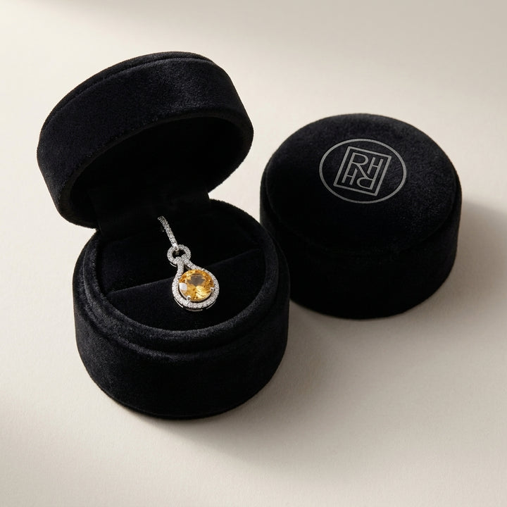 Citrine & Diamond Round Doorknocker Earrings in 14K White Gold - presentation