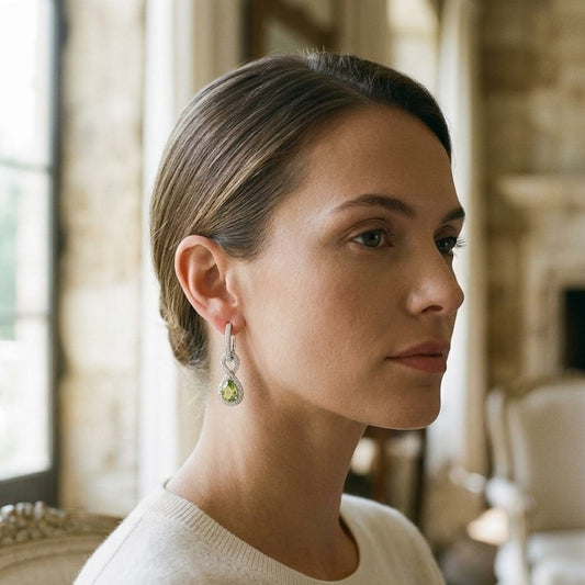 Peridot & Diamond Infinity Dangle Earrings in 14K White Gold - editorial