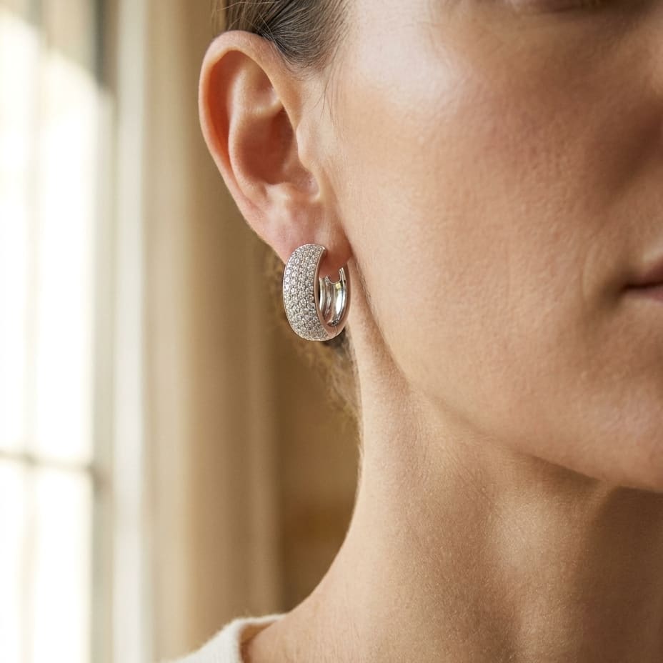 Princess Diamond Earrings in 14K White Gold, 1.50ct, worn close-up portrait