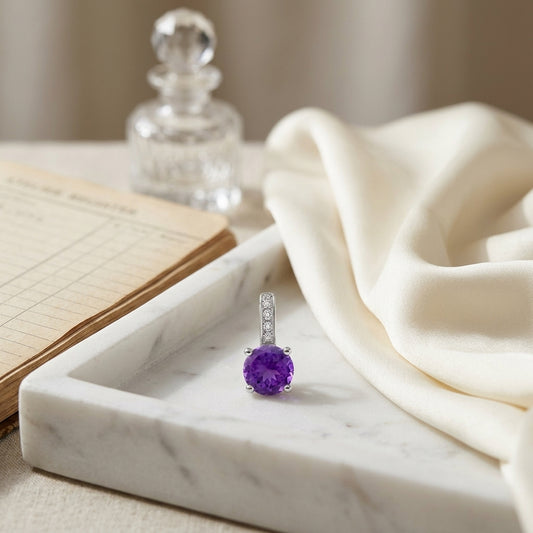 Amethyst & Diamond Drop Earrings in 14K White Gold - editorial