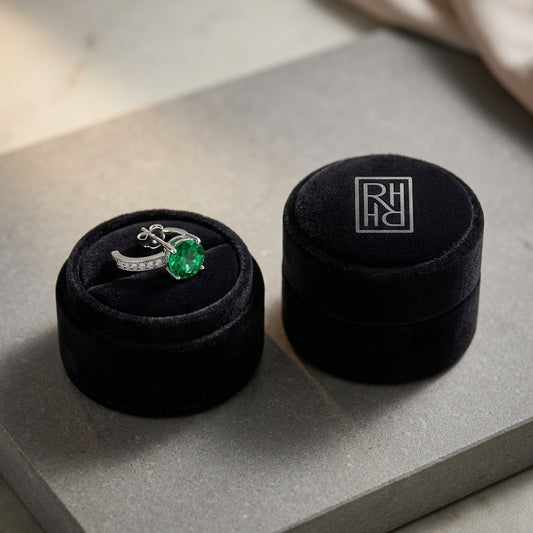 Created Emerald And Diamond Drop Earrings In 14k White Gold - RockHer presentation