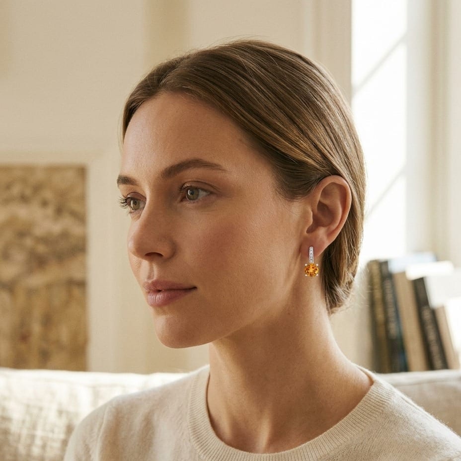 Citrine & Diamond Drop Earrings in 14K White Gold - editorial