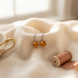 Citrine & Diamond Drop Earrings in 14K White Gold - flat lay