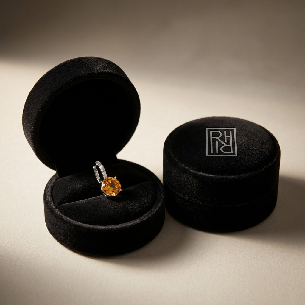 Citrine & Diamond Drop Earrings in 14K White Gold - presentation