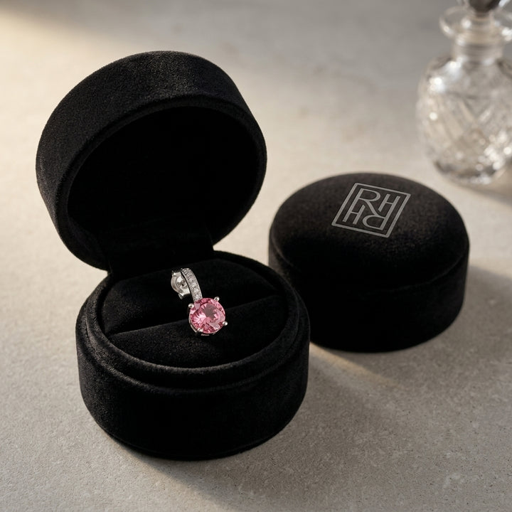 Pink Tourmaline & Diamond Drop Earrings in 14K White Gold - presentation