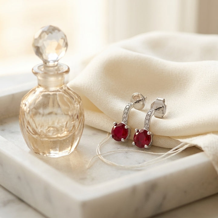 Ruby & Diamond Earrings in 14K White Gold - lifestyle