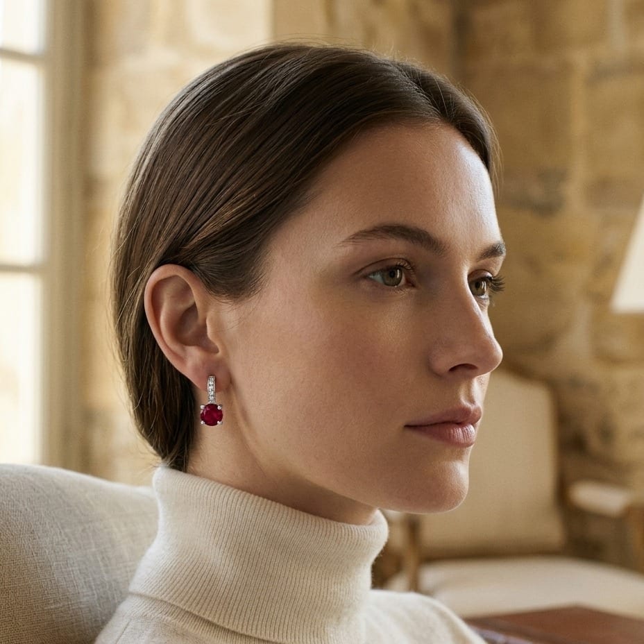 Ruby & Diamond Earrings in 14K White Gold - editorial