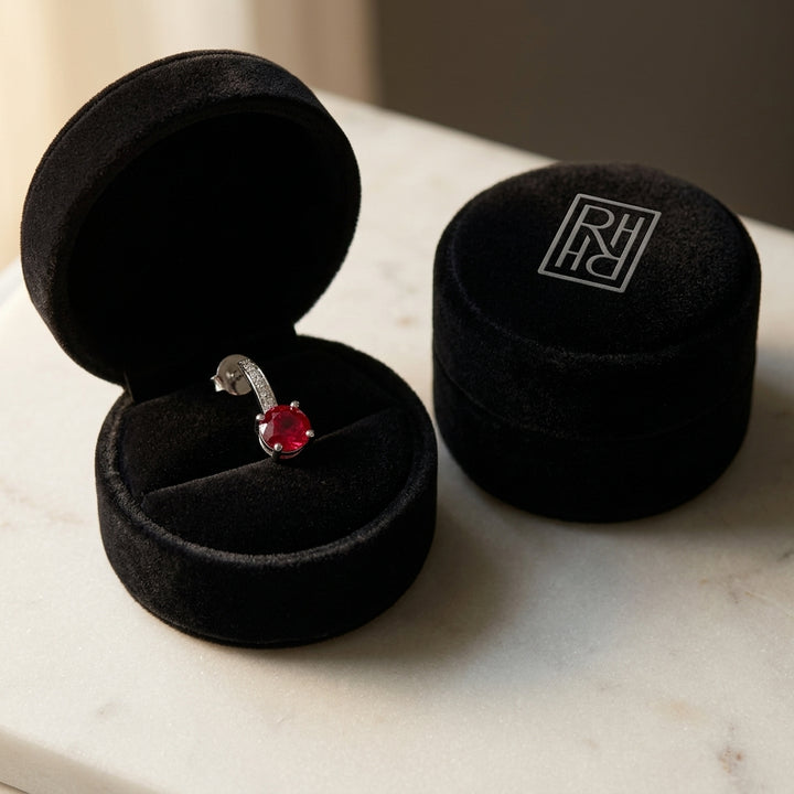 Ruby & Diamond Earrings in 14K White Gold - presentation