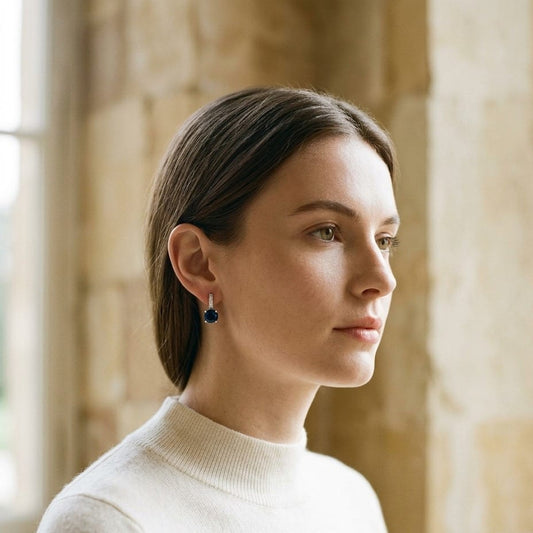Sapphire & Diamond Earrings in 14K White Gold - editorial