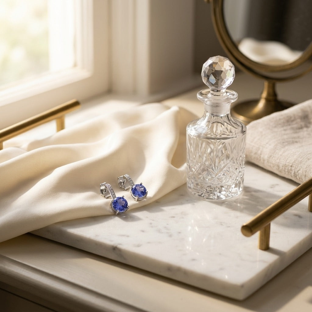 Tanzanite & Diamond Earrings in 14K White Gold - lifestyle
