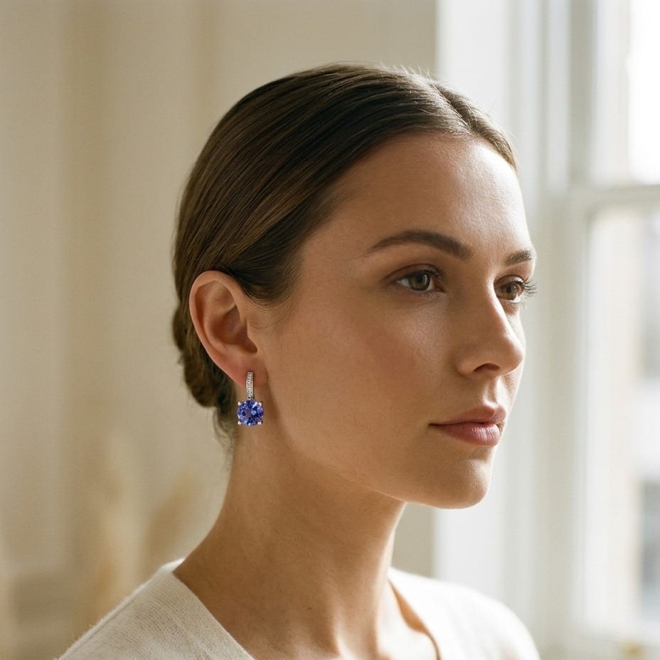 Tanzanite & Diamond Earrings in 14K White Gold - editorial
