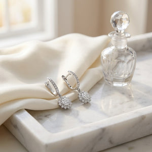 Diamond Sunburst Drop Earrings in 14K White Gold - lifestyle