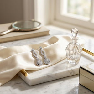 Diamond Marquise Link Earrings in 14K White Gold - editorial