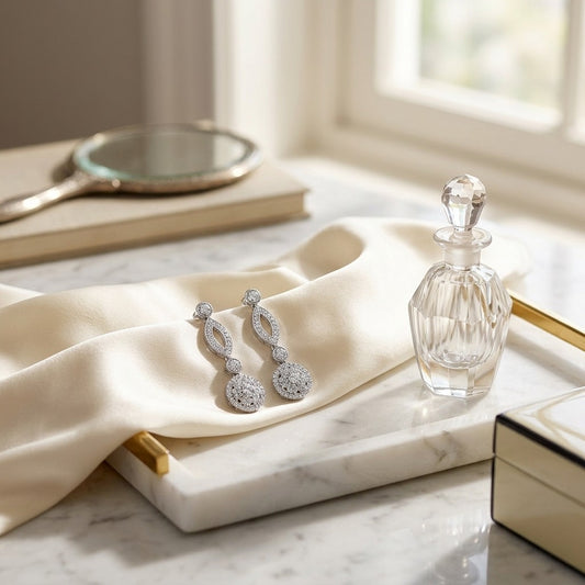 Diamond Marquise Link Earrings in 14K White Gold - editorial