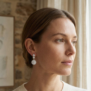 Diamond Beaded Top Earrings in 14K White Gold - lifestyle