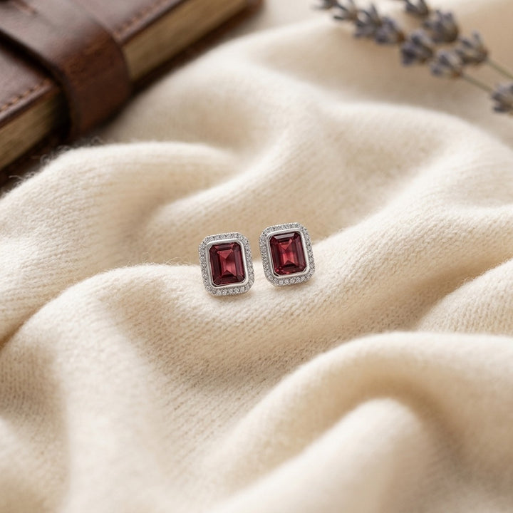 Pink Tourmaline & Diamond Rectangular Earrings in 14K White Gold - flat lay
