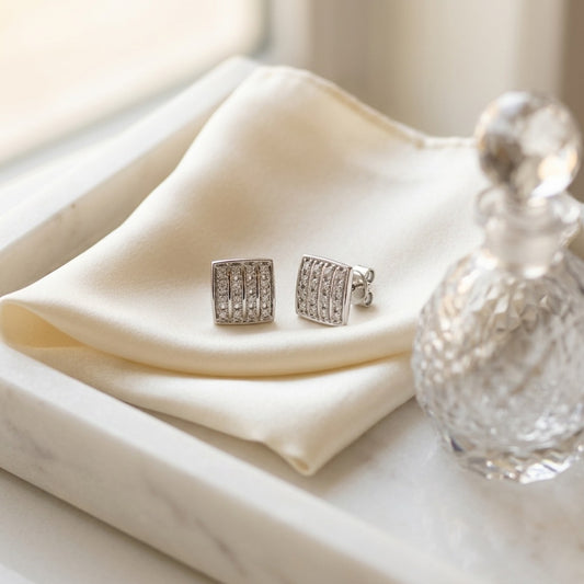 Diamond Square Button Earrings in 14K White Gold - editorial