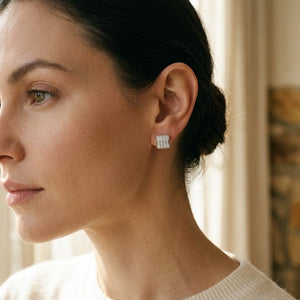 Diamond Square Button Earrings in 14K White Gold - lifestyle