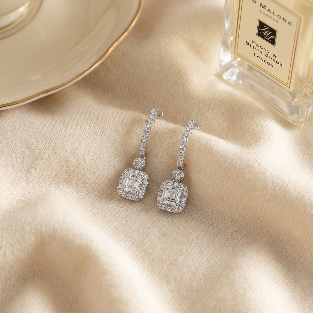 Diamond Earrings in 14K White Gold - flat lay