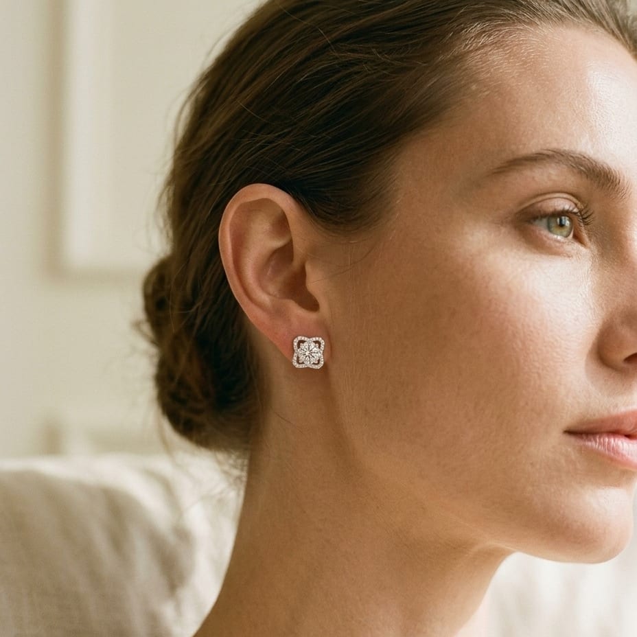 Diamond Earrings in 14K White Gold - editorial
