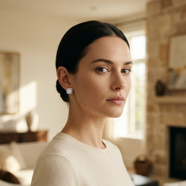 Diamond Earrings in 14K White Gold - on model