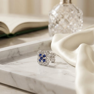Sapphire & Diamond Clover Earrings in 14K White Gold - editorial
