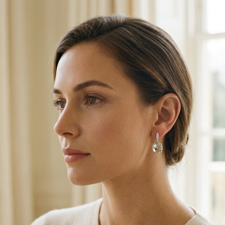 Amethyst & Diamond Earrings in 14K White Gold - editorial