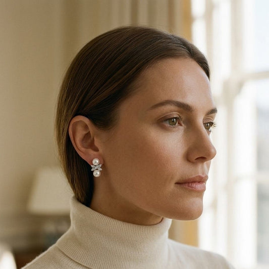 Freshwater Pearl & Diamond Butterfly Earring in 14K White Gold - editorial