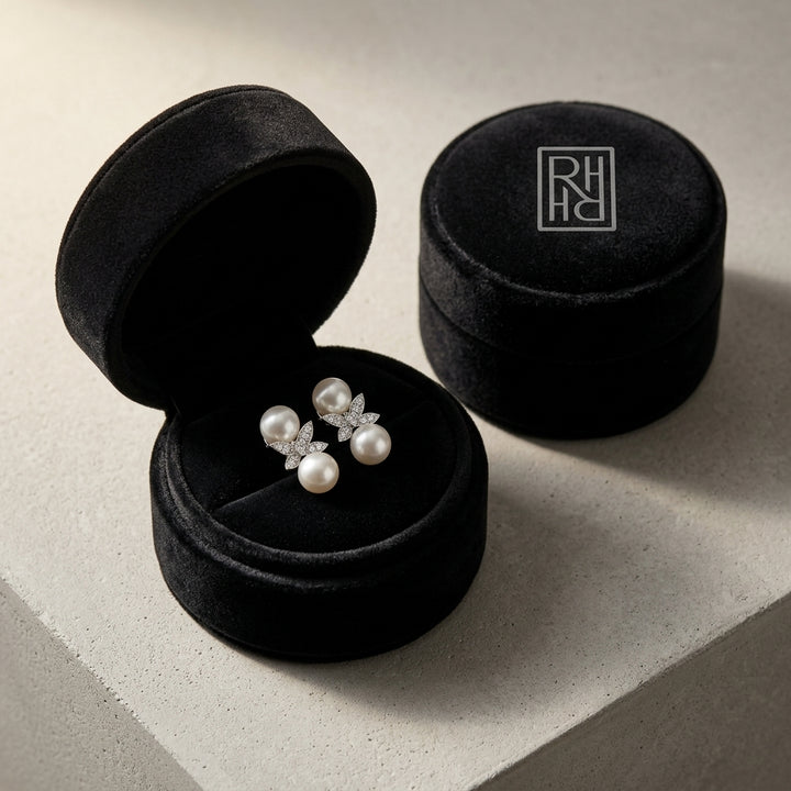 Freshwater Pearl & Diamond Butterfly Earring in 14K White Gold - presentation
