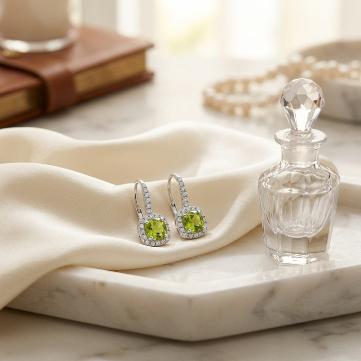 Peridot & Diamond Earrings in 14K White Gold - editorial