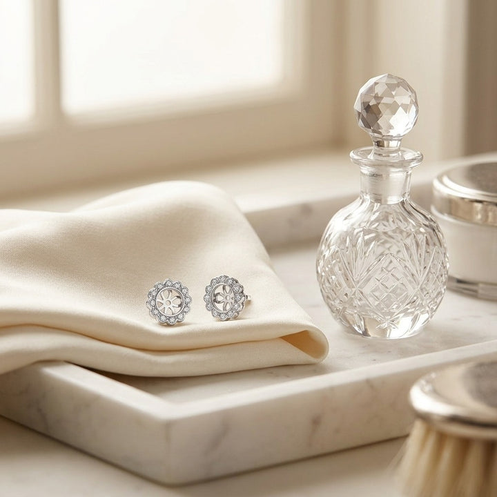 Halo Diamond Earring Jackets in 14K White Gold - editorial