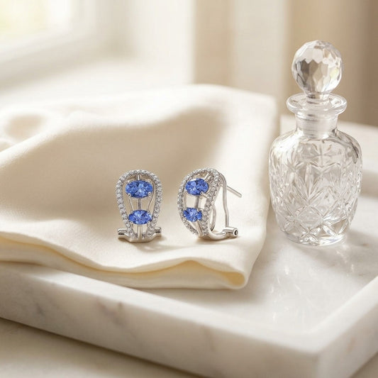 Tanzanite & Diamond Open Work Earrings in 14K White Gold - editorial