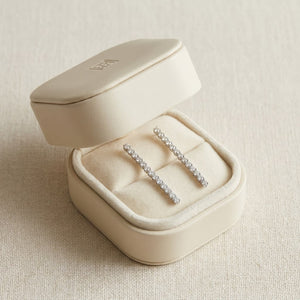 Diamond Linear Drop Earrings in 14K White Gold, in navy velvet jewelry box