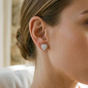 Diamond Cluster Heart Earrings 9/10ctw in 14K White Gold - lifestyle