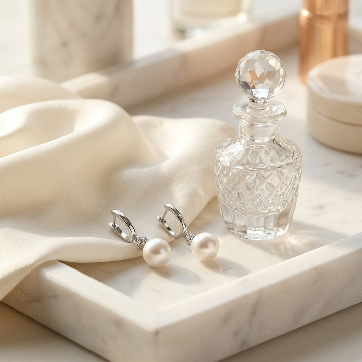 Akoya Pearl & Diamond Dangle Earrings in 14K White Gold - lifestyle