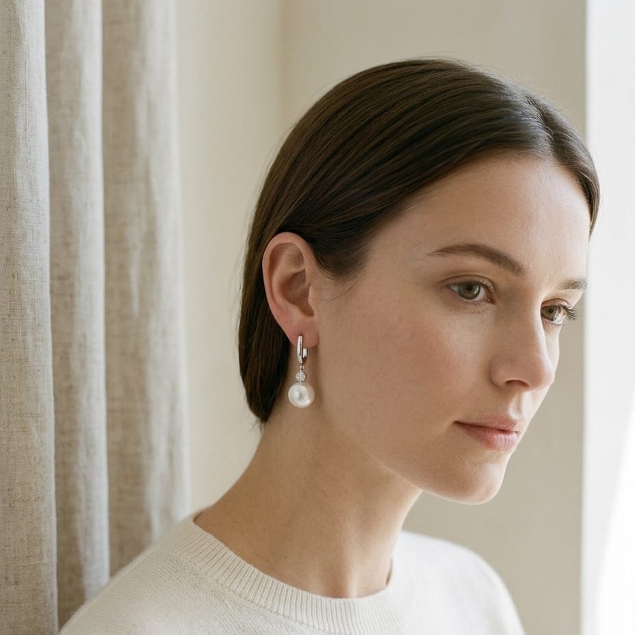 Akoya Pearl & Diamond Dangle Earrings in 14K White Gold - editorial