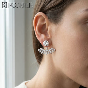Fan Shaped Earring Cuff in 14K White Gold, worn close-up portrait