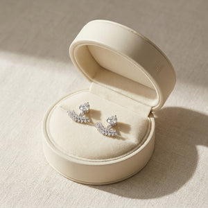 Fan Shaped Earring Cuff in 14K White Gold, in navy velvet jewelry box