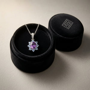 Amethyst, Iolite & Diamond Floral Drop Earrings in 14K White Gold - presentation