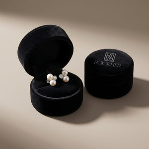 White Pearl & Diamond Bezel Duo Earring in 14K White Gold - presentation