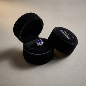 5 Millimeter Cushion Cut Tanzanite 4 Prong Studs in 14K White Gold - presentation