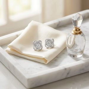 Diamond Pave Cross Knot Earrings with Round Centers in 14K White Gold - lifestyle