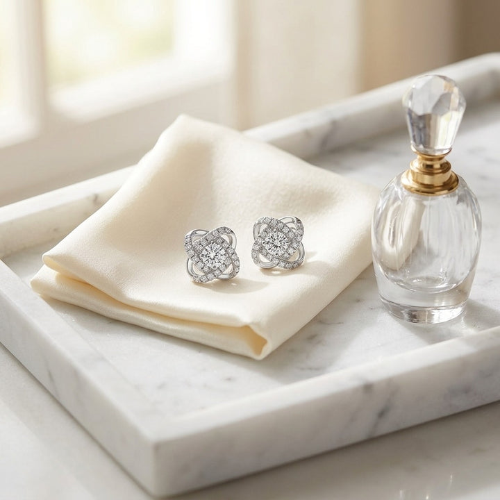 Diamond Pave Cross Knot Earrings with Round Centers in 14K White Gold - lifestyle