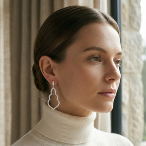 Diamond Open Damask Dangle Earrings in 14K White Gold - lifestyle