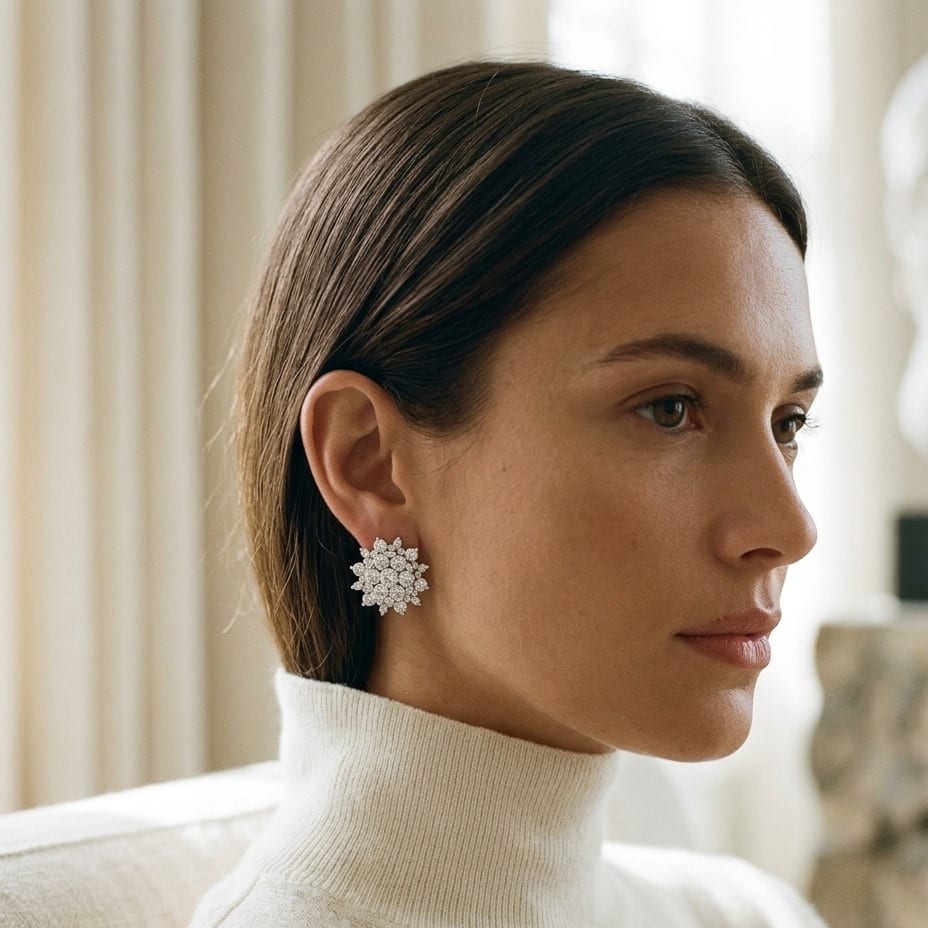 Diamond Starburst Convertible Earring Jacket in 14K White Gold - editorial