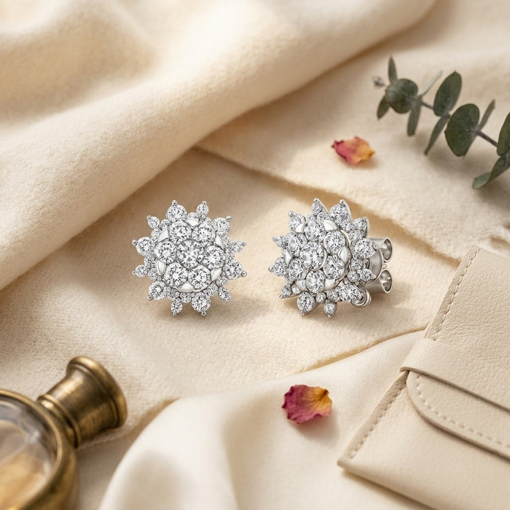 Diamond Starburst Convertible Earring Jacket in 14K White Gold - flat lay