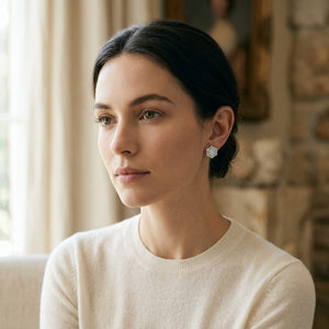 Diamond Cluster Earrings with Octagon Dangles in 14K White Gold - on model