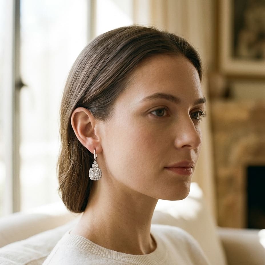 Tanzanite & Diamond Cushion Halo Earrings 1/3ctw in 14K White Gold - lifestyle