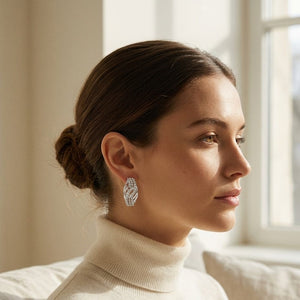 Diamond Weave Omega Back Earrings 7/8ctw in 14K White Gold - lifestyle
